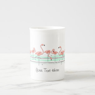 Flamingos Line Text bone china mug