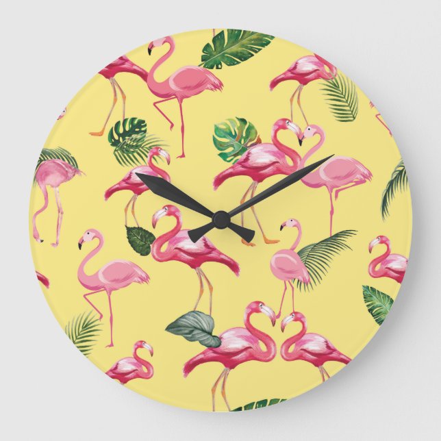 Flamingos Love Pattern 3 Large Clock (Front)
