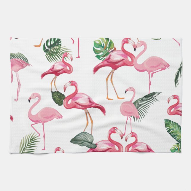 Flamingos Love Pattern Tea Towel (Horizontal)