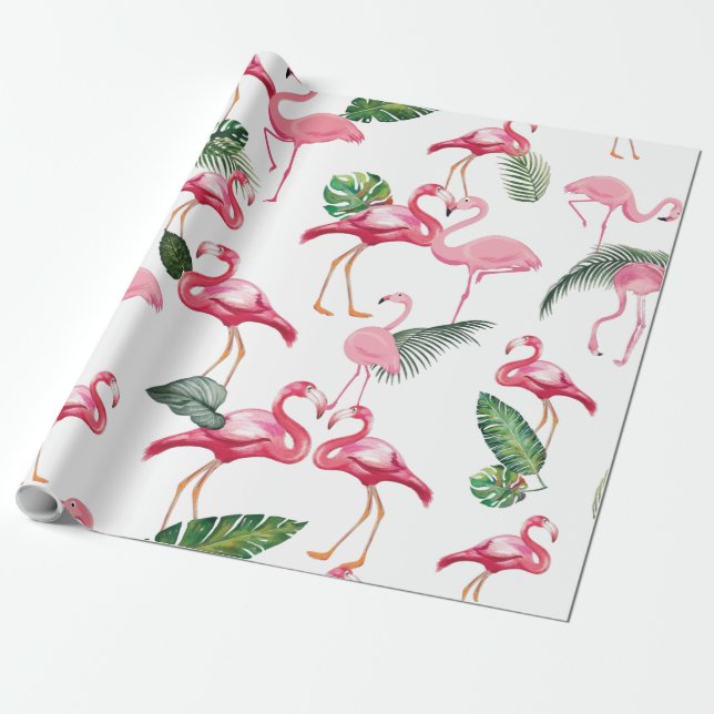 Flamingos Love Pattern Wrapping Paper (Unrolled)