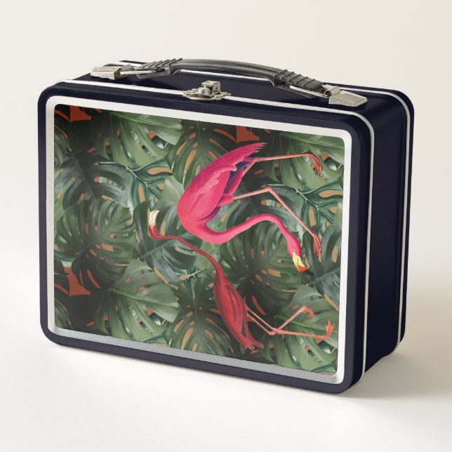 Flamingos & Monstera Metal Lunch Box (Front)