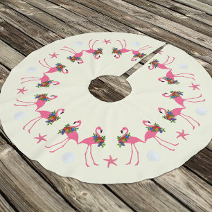 Flamingos n Sand Dollars Tropical Christmas Brushed Polyester Tree Skirt