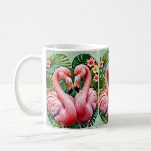 flamingos necks pink heart tropical love flamingo coffee mug