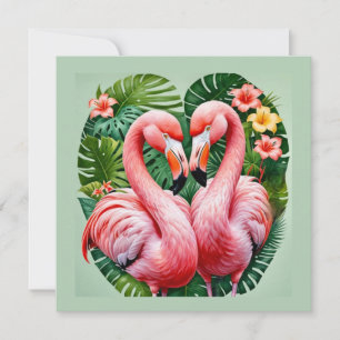 flamingos necks pink heart tropical love flamingo  invitation