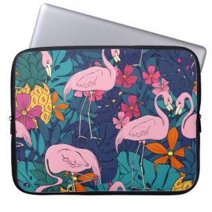 Flamingos on a background of tropical leaves and f laptop sleeve