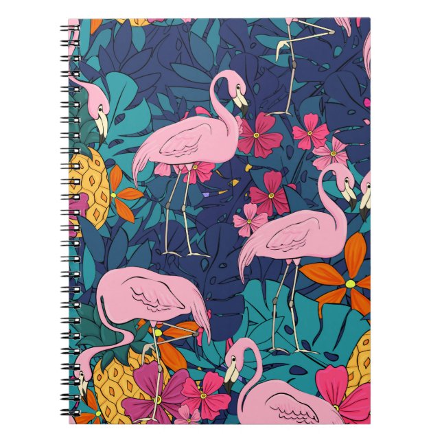 Flamingos on a background of tropical leaves and f notebook (Front)