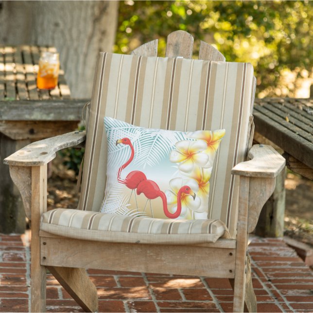 Flamingos on a Tropical Beach Design Outdoor Cushion (Chair)