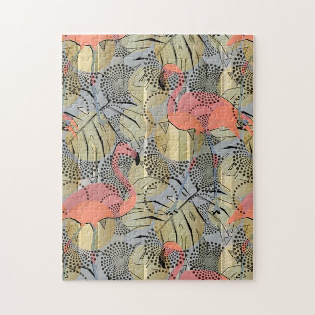Flamingos on an abstract background. jigsaw puzzle (Vertical)