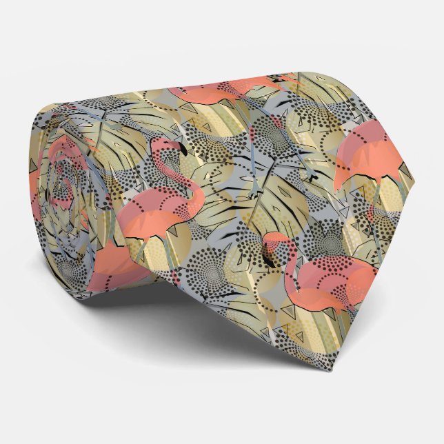 Flamingos on an abstract background tie (Rolled)