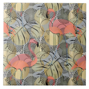 Flamingos on an abstract background tile