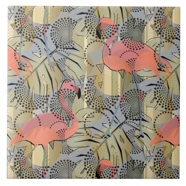Flamingos on an abstract background tile (Front)