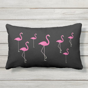 Flamingos on Black - Outdoor Lumbar Cushion