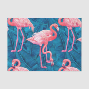 Flamingos on blue banana leaves tissue paper
