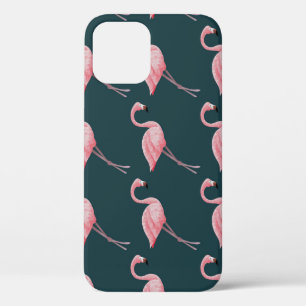 Flamingos on blue, vintage seamless pattern. iPhone 12 case