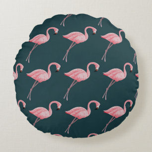 Flamingos on blue, vintage seamless pattern. round cushion