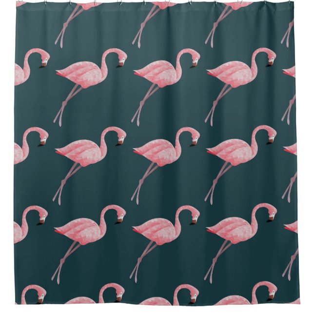 Flamingos on blue, vintage seamless pattern. shower curtain (Front)