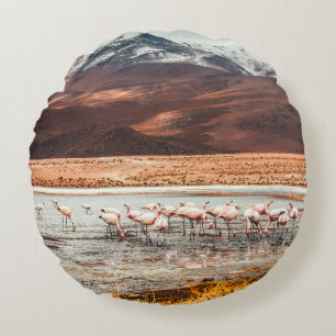 FLAMINGOS ON BODY OF WATER ROUND CUSHION