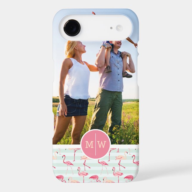 Flamingos On Stripes | Add Your Photo & Monogram Case-Mate iPhone Case (Back)