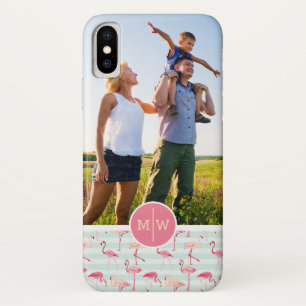 Flamingos On Stripes Add Your Photo & Monogram iPhone X Case