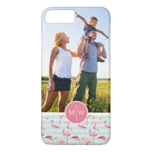 Flamingos On Stripes Add Your Photo & Monogram iPhone 8 Plus/7 Plus Case
