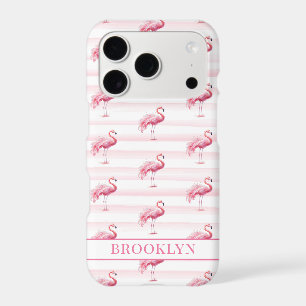 Flamingos on Watercolor Stripes Monogrammed