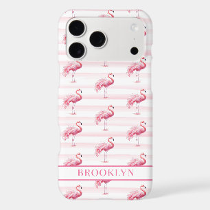 Flamingos on Watercolor Stripes Monogrammed
