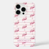 Flamingos on Watercolor Stripes Monogrammed
