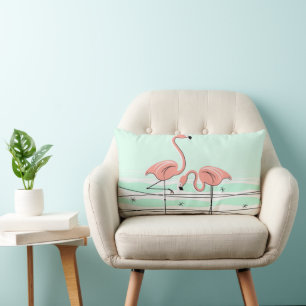 Flamingos Pair Aqua lumbar Lumbar Cushion