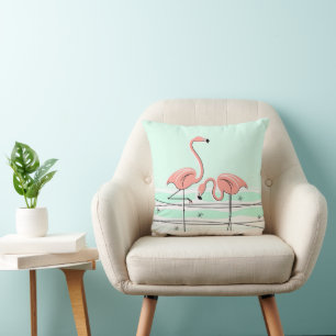 Flamingos Pair Aqua square Cushion