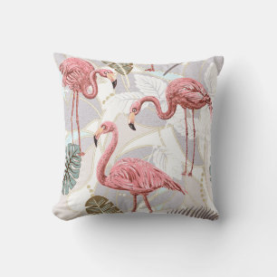 Flamingos, palm leaves: vintage pattern. cushion