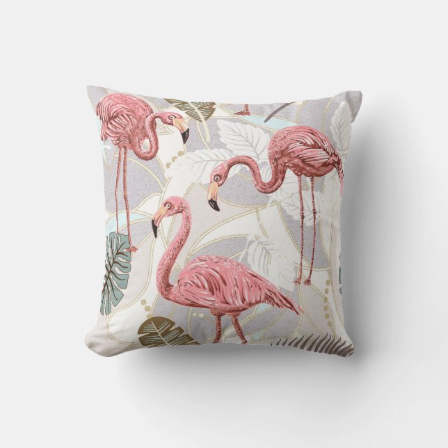 Flamingos, palm leaves: vintage pattern. cushion (Front)
