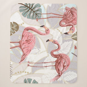 Flamingos, palm leaves: vintage pattern. sherpa blanket