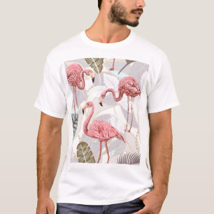 Flamingos, palm leaves: vintage pattern. T-Shirt