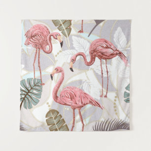 Flamingos, palm leaves: vintage pattern. tapestry