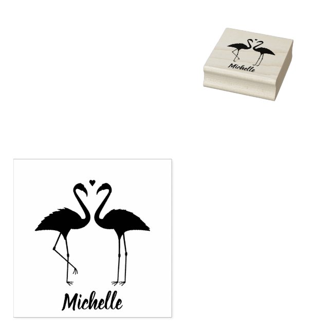 Flamingos Personalised Rubber Stamp (Stamped)