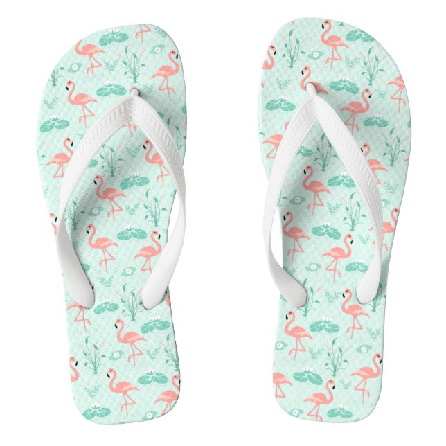 Flamingos Pink Green Tropical Birds Trendy  Flip Flops (Footbed)