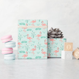 Flamingos Pink Green Tropical Birds  Wrapping Paper