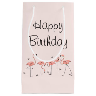 Flamingos Pink Group Happy Birthday gift bag small