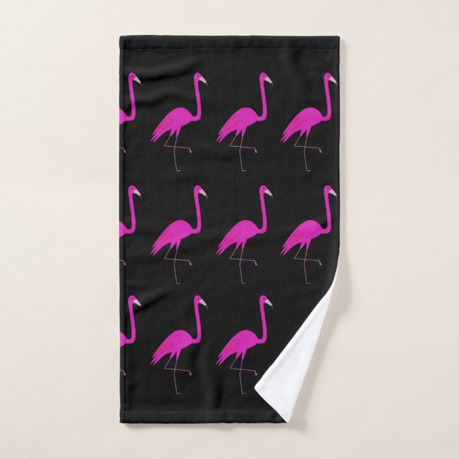 Flamingos pink on black hand towel (Hand Towel)