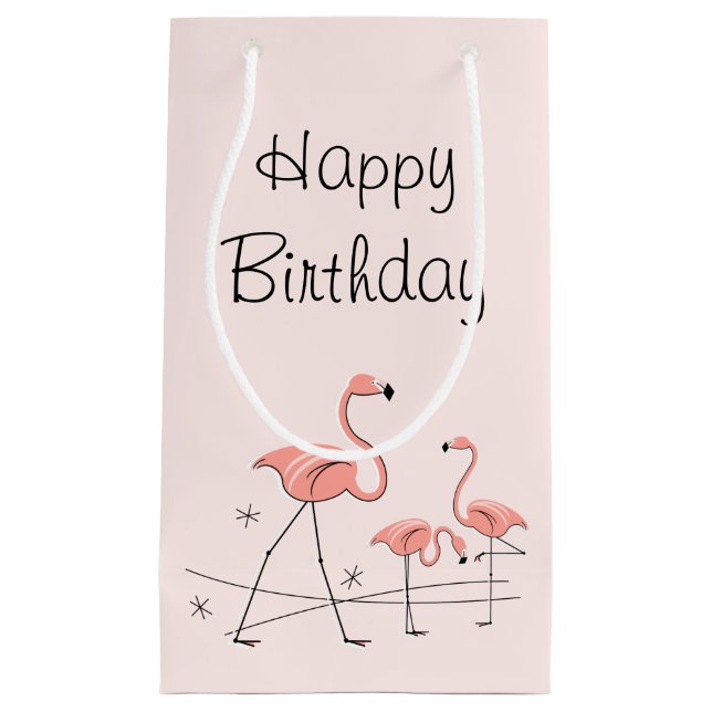 Flamingos Pink Trio 2 Happy Birthday small Small Gift Bag (Front)