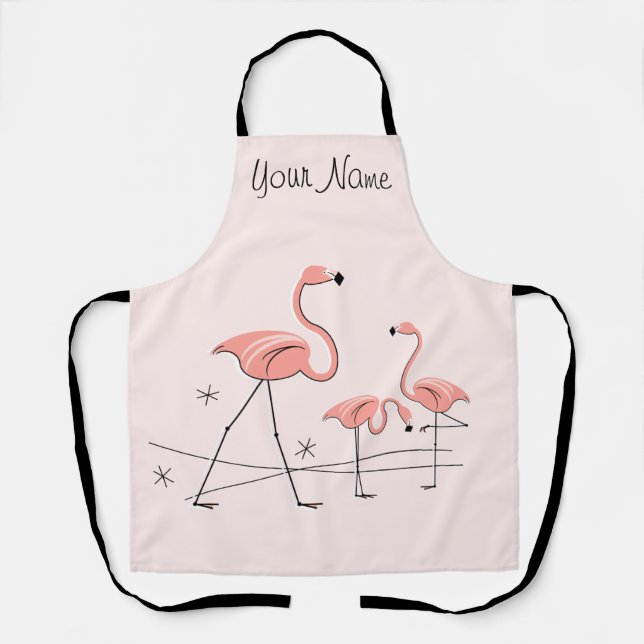 Flamingos Pink Trio 2 Name apron (Front)