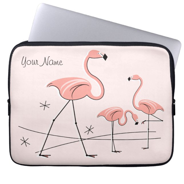 Flamingos Pink Trio 2 Name laptop sleeve (Front)