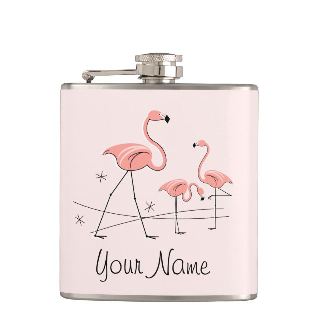 Flamingos Pink Trio 2 Name wrapped flask (Front)