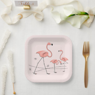 Flamingos Pink Trio 2 square Paper Plate