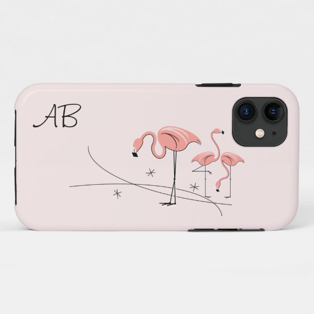 Flamingos Pink Trio 3 'Monogram' iPhone 11 case (Back (Horizontal))