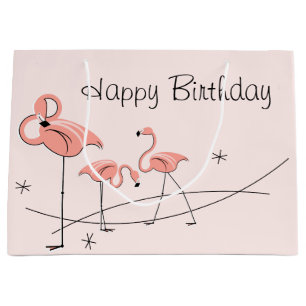 Flamingos Pink Trio Happy Birthday gift bag large