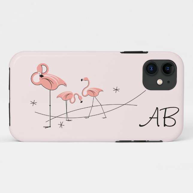 Flamingos Pink Trio 'Monogram' iPhone case (Back (Horizontal))