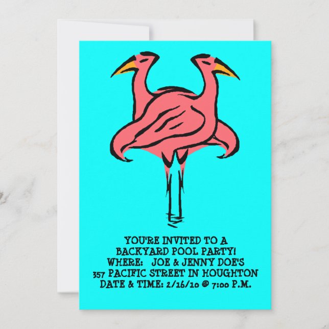 FLAMINGOS ~POOL PARTY INVITATION ~ EZ TO CUSTOMIZE (Front)
