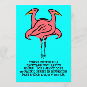 FLAMINGOS ~POOL PARTY INVITATION ~ EZ TO CUSTOMIZE