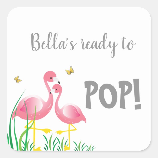 Flamingos Ready to POP Baby Shower Sticker (Front)